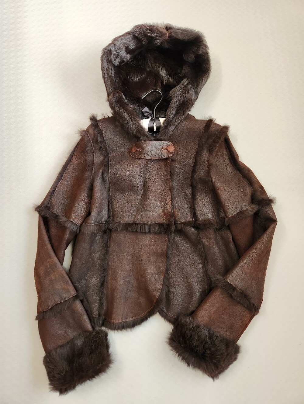 Vintage Y2K Armani Jeans Fur Jacket Women's 6 Dark Brown Rabbit Fit Flare Hooded